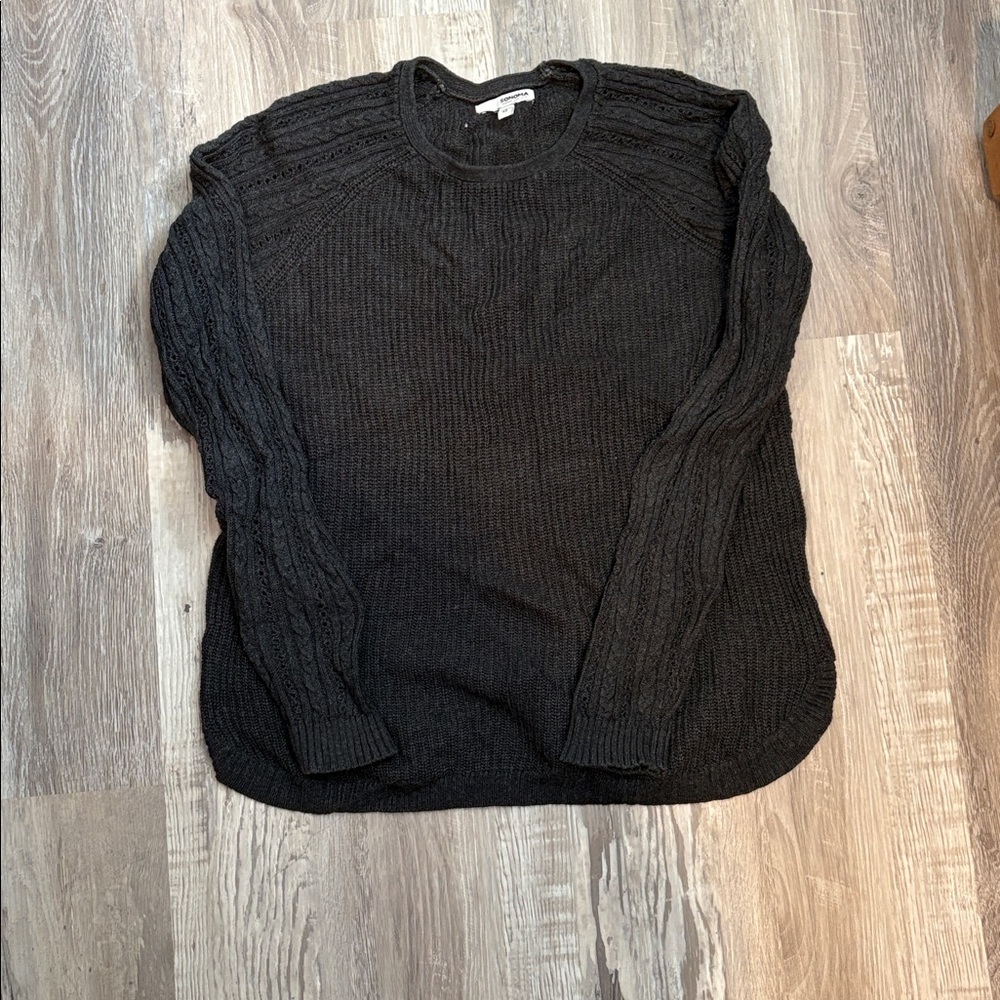 Sonoma Heather Gray Cable Knit Crewneck Sweater